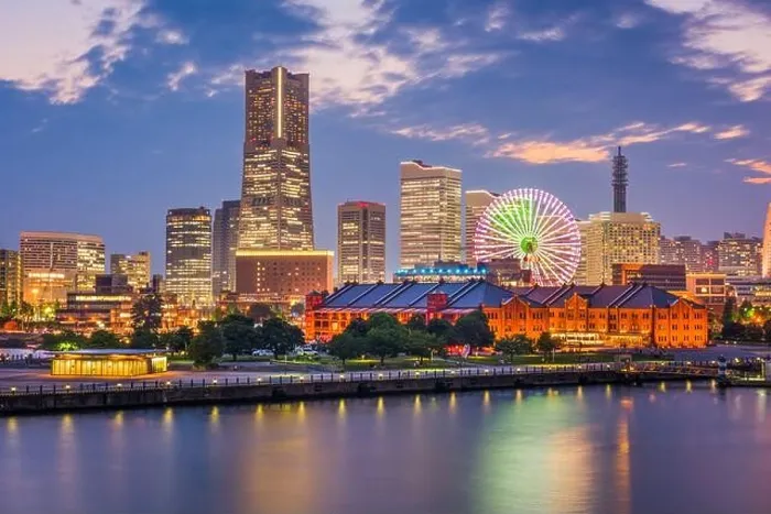 Framed Print : Yokohama, Japan city skyline from the bay at twilight Framed Print : Yokohama, Japan city skyline from the bay at twilight