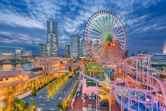 Framed Print : Yokohama, Japan skyline at dusk towards the Minato Mirai district Framed Print : Yokohama, Japan skyline at dusk towards the Minato Mirai district