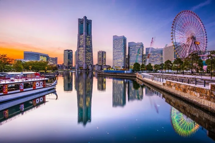 Framed Print : Yokohama, Japan skyline at Minato Mirai waterfront district Framed Print : Yokohama, Japan skyline at Minato Mirai waterfront district
