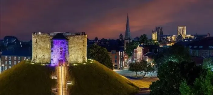 Framed Print : York at night, Yorkshire city of York and Cliffords Tower at night with York Minster in the background Framed Print : York at night, Yorkshire city of York and Cliffords Tower at night with York Minster in the background