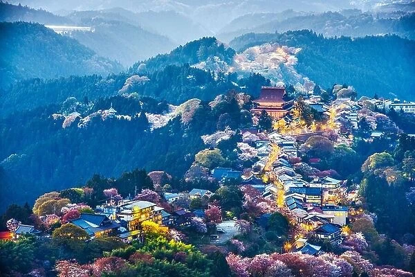 Yoshinoyama, Japan at twilight during the spring