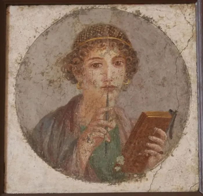 Framed Print : A young woman with book and stylus (So-called Sappho), ca 50. Artist: Master of Herculaneum (1st century) Framed Print : A young woman with book and stylus (So-called Sappho), ca 50. Artist: Master of Herculaneum (1st century)