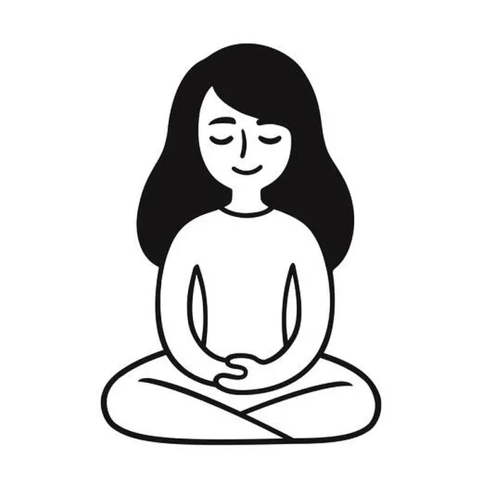 Framed Print : Young woman sitting in meditation. Cute girl doodle. Simple black and white drawing, vector illustration Framed Print : Young woman sitting in meditation. Cute girl doodle. Simple black and white drawing, vector illustration