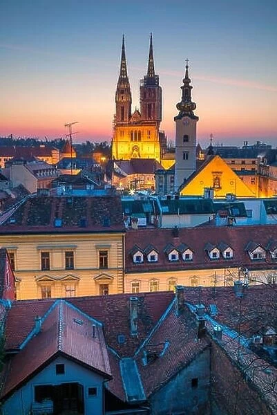 Zagreb. Cityscape image of Zagreb, Croatia during twilight blue hour