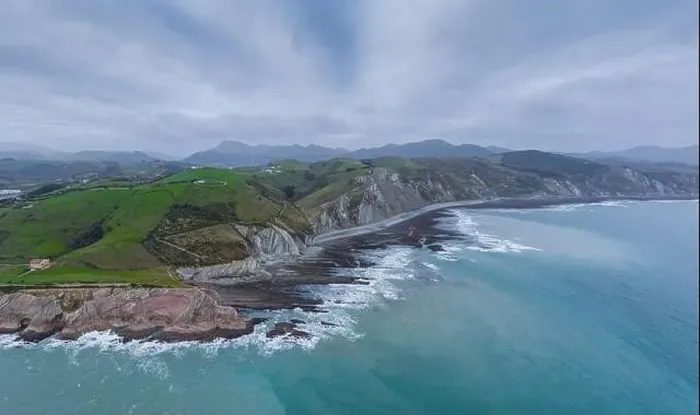 Framed Print : Zumaia and Algorri geological strata layers drone aerial view panorama, Basque Country Framed Print : Zumaia and Algorri geological strata layers drone aerial view panorama, Basque Country