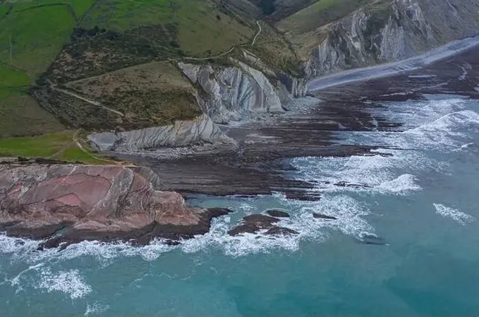 Framed Print : Zumaia and Algorri geological strata layers drone aerial view panorama, Basque Country Framed Print : Zumaia and Algorri geological strata layers drone aerial view panorama, Basque Country