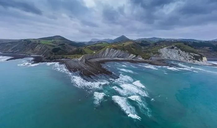 Framed Print : Zumaia and Deba flysch geological strata layers drone aerial view, Basque Country Framed Print : Zumaia and Deba flysch geological strata layers drone aerial view, Basque Country