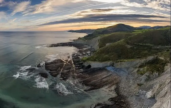 Framed Print : Zumaia flysch geological strata layers drone aerial view, Basque Country Framed Print : Zumaia flysch geological strata layers drone aerial view, Basque Country