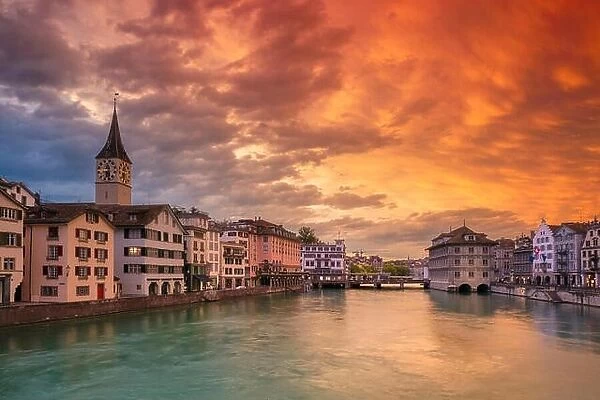 Zurich. Cityscape image of Zurich, Switzerland during dramatic sunset
