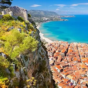 Aerial view at Cefalu from La Rocca hill, Sicily, Italy