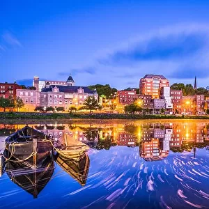 Augusta, Maine, USA downtown skyline on the Kennebec River