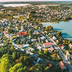 Braslav, Braslaw District, Belarus. Aerial View Of Town. Famous Lakes