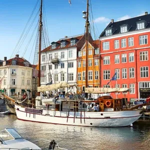 Copenhagen old town, Denmark - the ships moored in Nyhavn Canal