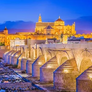 Cordoba, Spain at the Mosque-Cathedral and Roman Bridge