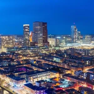 The Hague, Netherlands city centre skyline at twilight The Hague, Netherlands city centre skyline at twilight