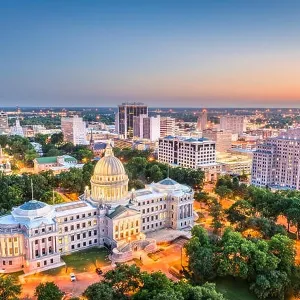 Jackson, Mississippi, USA cityscape at dusk Jackson, Mississippi, USA cityscape at dusk