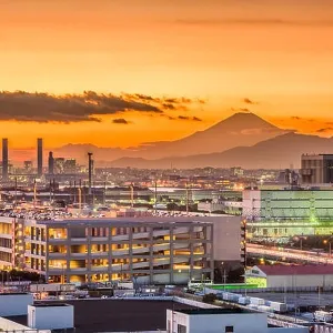 Kawasaki, Japan factories and Mt. Fuji