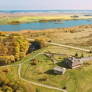 Kosava, Belarus. Memorial Museum-estate Of Tadeusz Kosciuszko. Aerial Bird's-eye View Of Famous Popular Historic Landmark House Of Andrew Thaddeus Bon