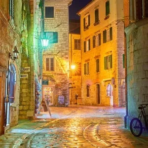 Kotor Old Town street at evening, Montenegro Kotor Old Town street at evening, Montenegro
