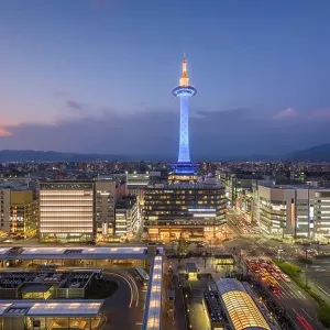 Kyoto, Japan cityscape at Kyoto Tower at dusk