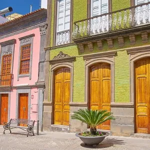 Painted houses on the main street in Teror, Gran Canaria, Spain