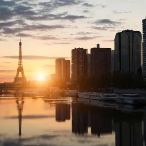 Paris skyline with Eiffel tower and Seine river in Paris, France