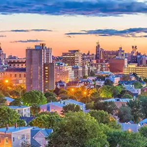 Portland, Maine, USA downtown skyline at dusk