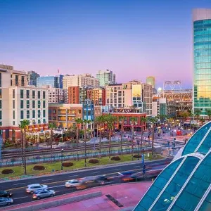 San Diego, California, USA cityscape in the Gaslamp Quarter at twilight San Diego, California, USA cityscape in the Gaslamp Quarter at twilight
