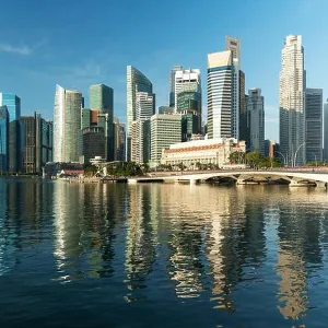 Singapore business district skyline and skyscraper in morning at Marina Bay, Singapore