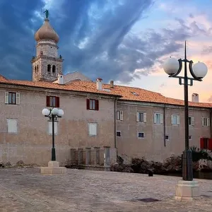 Town of Krk, Croatia. Cityscape image of Krk, Croatia located on Krk Island with the Krk Cathedral at summer sunset