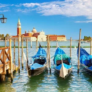 Venice Grand Canal - gondolas moored to molo San Marco, Italy
