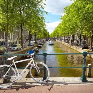 View at bicycle and canal - Amsterdam, Holland Netherlands