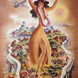 A vintage travel poster for by Hawaii by United Airlines