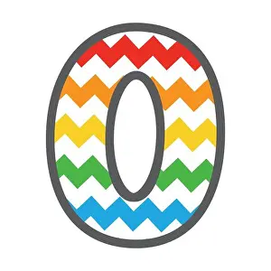 Art And Craft Prints: 0 Zero Chevron Number w colorful rainbow pattern and grey border