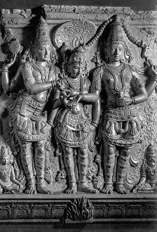 Madurai Prints: 03 28 2013 Vintage Black and White Photo of Sculpture of Meenakshi Kalyanam Madurai Tamil Nadu India Asia