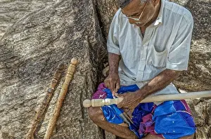 Woodwork Prints: 09 10 2007 Man crvinf from Wooden walking stick at Polonnaruwa Sri Lanka Asia