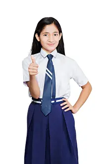 Creative Ideas Prints: 1 Indian Teenager Girl High School Student Showing Thumbs up