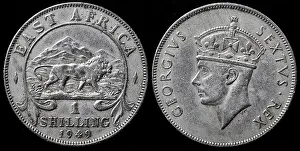 1949 Prints: 1 Shilling coin, King George VI, East Africa, 1949