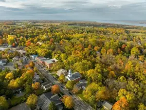 Ithaca Prints: 10-16-2022, Late afternoon aerial autumn image of the area surrounding the Village of Trumansburg