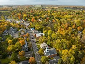 10-16-2022, Late afternoon aerial autumn image of the area surrounding the Village of Trumansburg, NY, USA