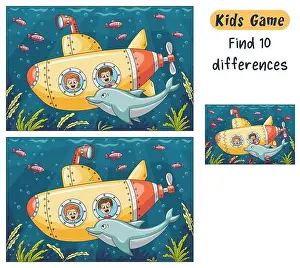 Find 10 differences. Funny cartoon game for kids, with solution. Vector illustration with separate layers