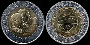 Bonifacio Prints: 10 Piso coin, Apolinario Mapini and Andres Bonifacio, Philippines, 2010