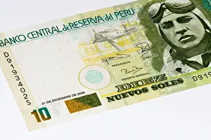 Soles Prints: 10 soles nuevos bank note. Soles nuevos is the national currency of Peru