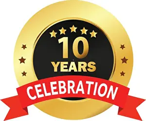 10 Years Prints: 10 Years Celebration seal, 10 Years Golden Logo