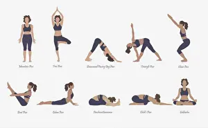 Poses Prints: 10 Yoga Poses in illustration that exercise full body