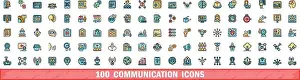 Home Business Prints: 100 communication icons set. Color line set of communication vector icons thin line color flat on white