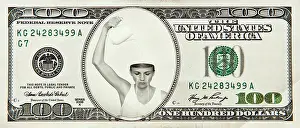 Desperation Prints: 100 dollar bill with a crying woman, symbolic image, devaluation, inflation, composing