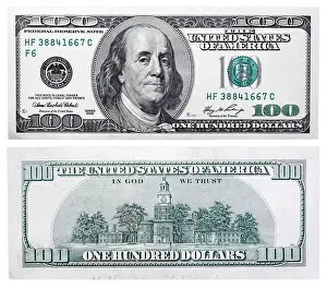 Benjamin Franklin Prints: 100 Dollars banknote, Benjamin Franklin and Independence Hall, USA, 2006