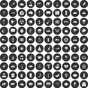 Thermometer Prints: 100 exotic animals icons set black circle