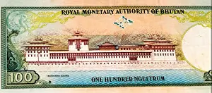 Bhutan Prints: 100 ngultrum bank note of Bhutan. Ngultrum is the national currency of Bhutan